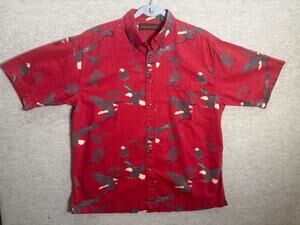 Woodland Trail Eagle Print Cotton Shirt Men's Large Vintage Short Sleeve Shirt